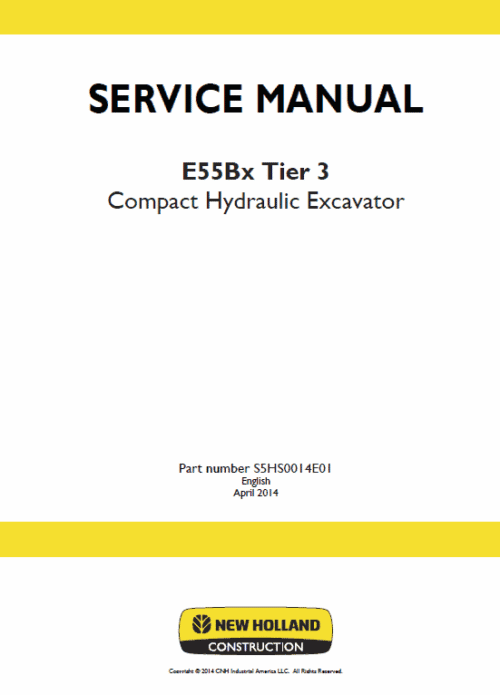 New Holland E55Bx Tier 3 Compact Excavator Service Manual