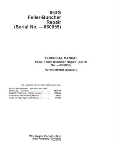 John Deere 653G Feller Buncher Services Repair Manual