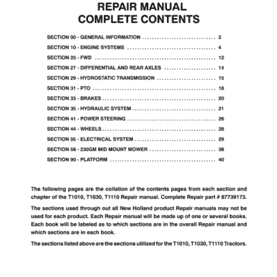 New Holland T1010, T1030, T1110 Tractor Service Manual