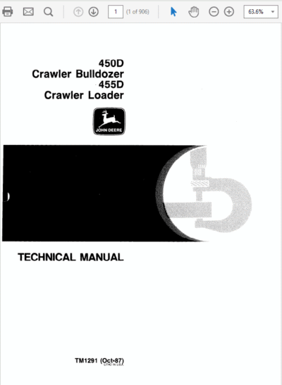 John Deere 450D, 455D Crawler Bulldozer Loader Service Manual