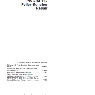 John Deere 740, 840 Feller Buncher Service Repair Manual