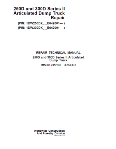 John Deere 250D, 300D Series 02 Dump Truck Service Manual