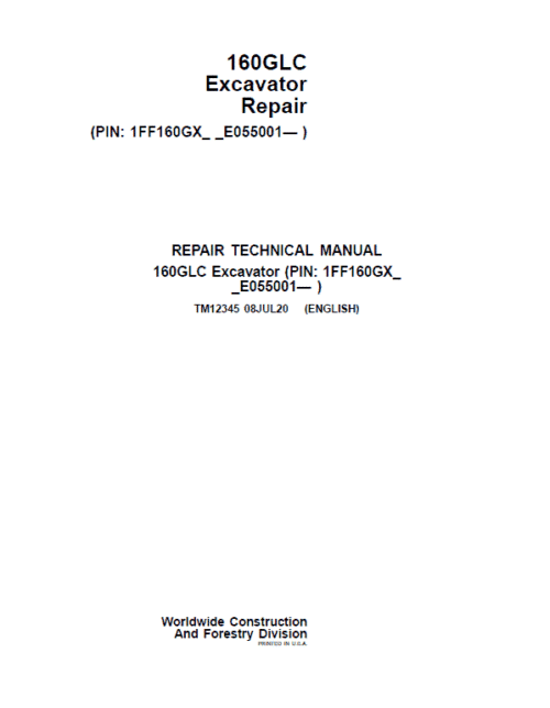 John Deere 160GLC Excavator Repair Service