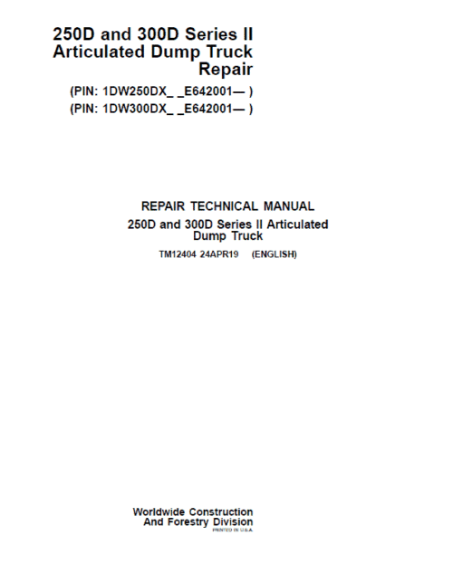 John Deere 250D, 300D Series 2 Dump Truck Technical Manual (S.N. after E642001 – )