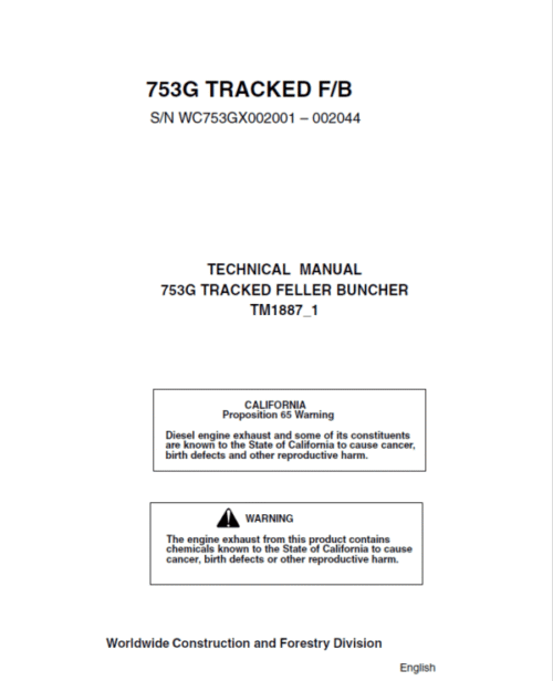 John Deere 753G Feller Buncher Service Repair Manual