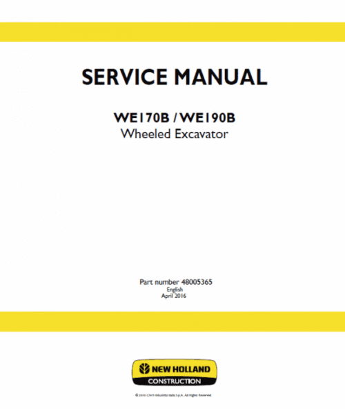 New Holland WE170B, WE190B Wheeled Excavator Service Manual