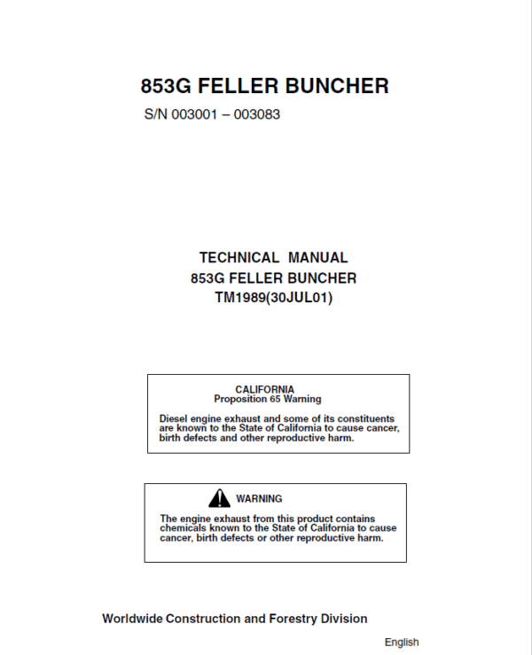 John Deere 853G Feller Buncher Service Repair Manual John Deere 853G Feller Buncher Service Repair Manual
