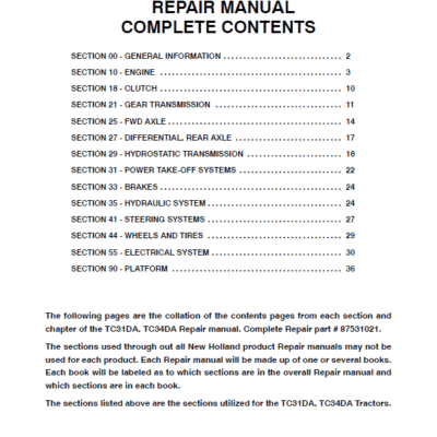 Cart How to Maintain New Holland TC31DA, TC34DA Tractor Service Manual