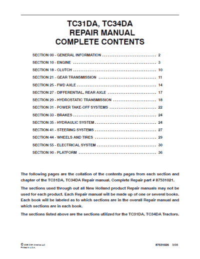How to Maintain New Holland TC31DA, TC34DA Tractor Service Manual