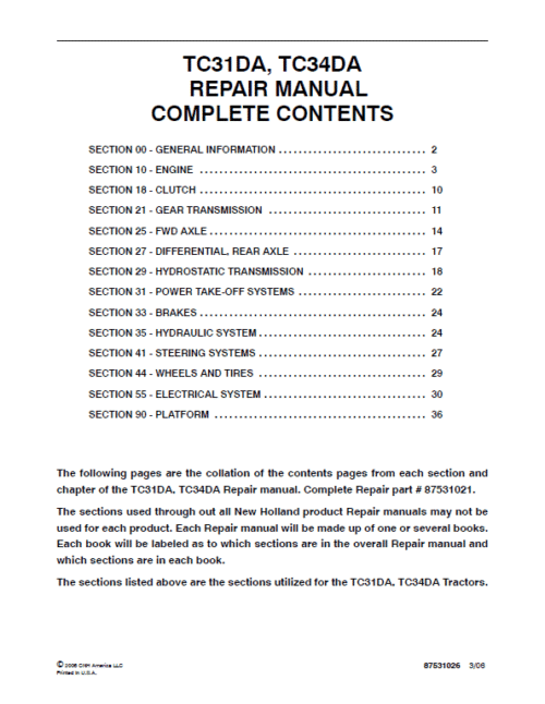 How to Maintain New Holland TC31DA, TC34DA Tractor Service Manual