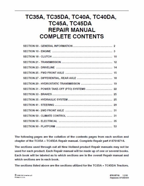 How to Repair New Holland TC35A, TC35DA, TC40A Tractor Service Manual