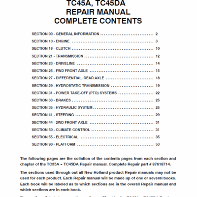Cart New Holland TC35A, TC35DA, TC40A Tractor Service Manual