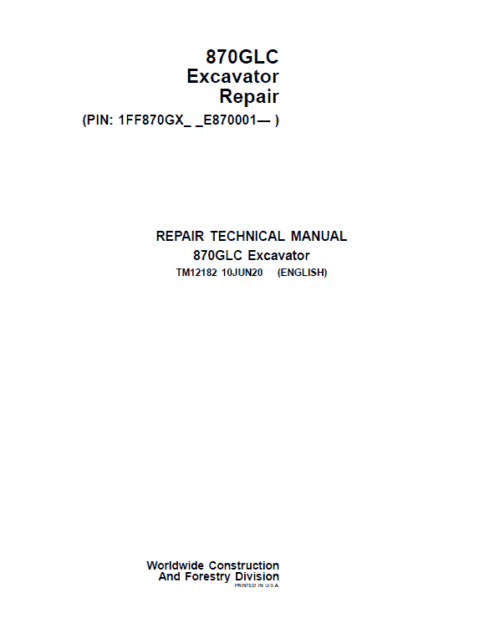 John Deere 870GLC Excavator Repair Service
