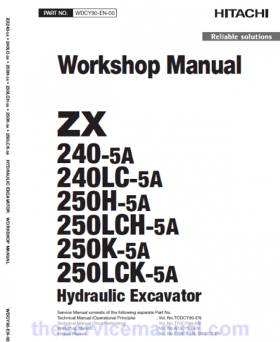 Hitachi ZX240-5A, ZX240LC-5A and ZX250LCH-5A Excavator Repair Manual