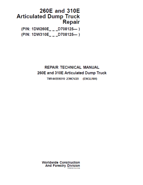 John Deere 260E, 310E Articulated Dump Truck Service Manual