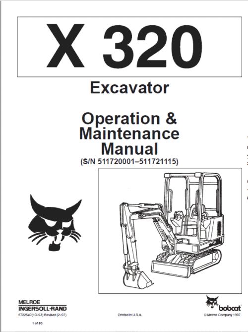Bobcat X320, and X322 Excavator Service Manual