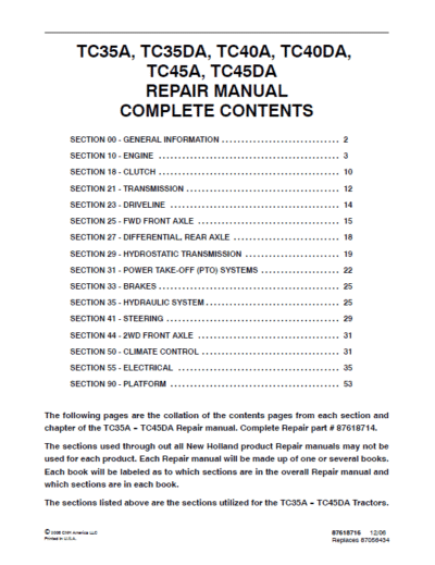 New Holland TC45A Tractor Service Manual