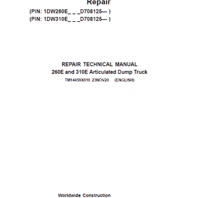 Cart John Deere 260E, 310E Articulated Dump Truck Technical Manual (S.N. D708125 – )