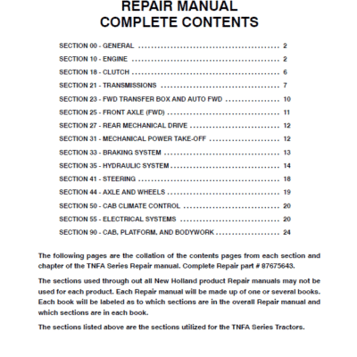 Cart New Holland TN75FA, TN85FA, TN95FA Tractor Service Manual
