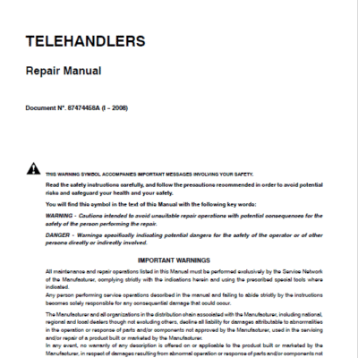 New Holland LM1133 Telehandlers Service Manual