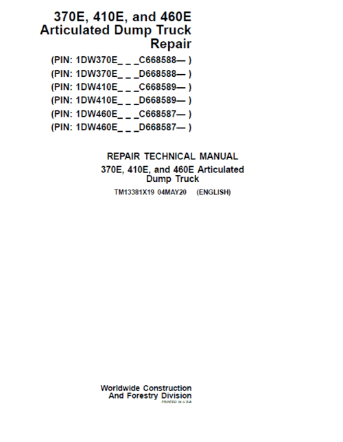 John Deere 370E, 410E, 460E Dump Truck Technical Manual (S.N. after C634583 & D668586 – )