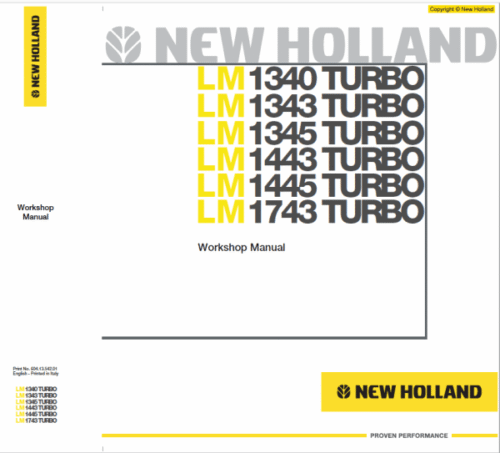 New Holland LM1443 and LM1445 Telehandlers Manual