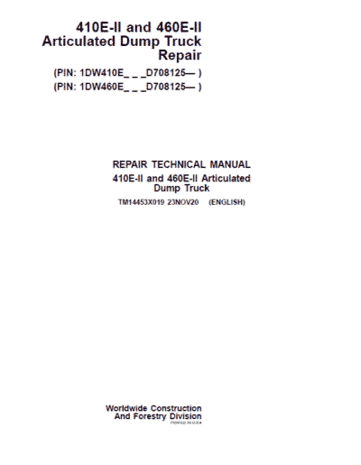 John Deere 410E II, 460E II Articulated Dump Truck Service Manual