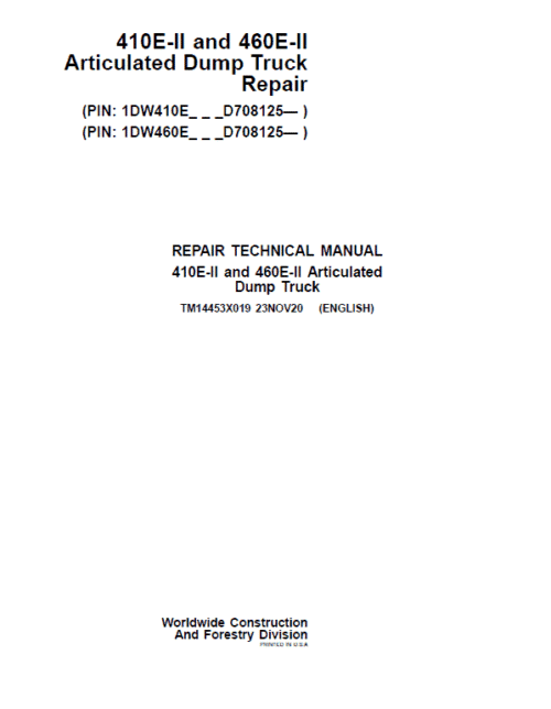 John Deere 410E II, 460E II Articulated Dump Truck Service Manual