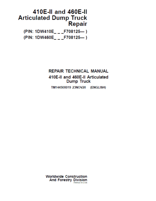 John Deere 410E II, 460E II Articulated Dump Truck Services Manual