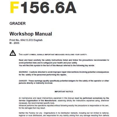 Cart New Holland F156.6 and F156.6A Grader Service Manual