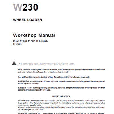 Cart New Holland W230 Wheeled Loader Service Manual