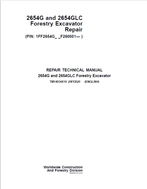 John Deere 2654G, 2654GLC Swing Excavator Repair Service Manual