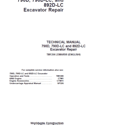 John Deere 790D, 790D-LC, 892D-LC Excavator Repair Service Manual