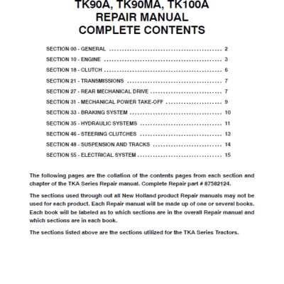 New Holland TK90A, TK90MA, TK100A Tractor Service Manual