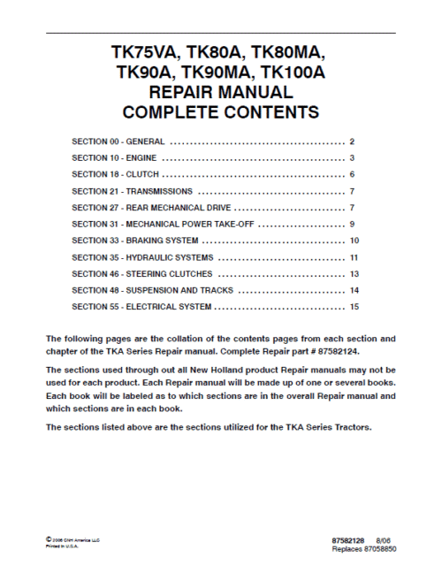 New Holland TK90A, TK90MA, TK100A Tractor Service Manual