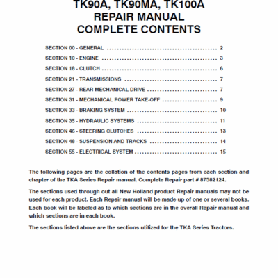 New Holland TK75VA, TK80A, TK80MA Tractor Service Manual