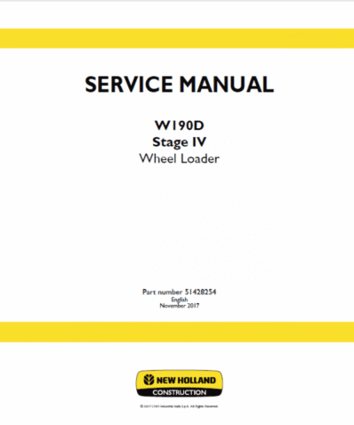 New Holland W190D Tier 4B Wheel Loader Service Manual