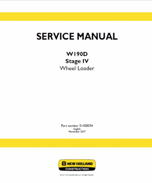 New Holland W190D Tier 4B Wheel Loader Service Manual