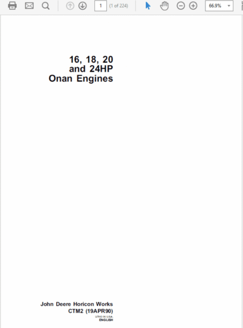 John Deere 16,18, 20 and 24HP Onan Engines CTM2 Manual