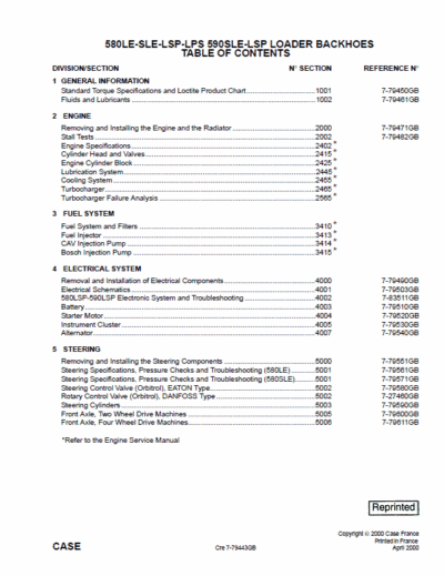 Case 580L 580SL 590SL Backhoe Loader Service Manual