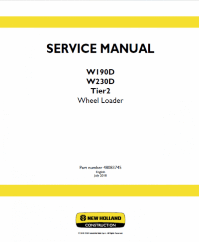 New Holland W190D, W230D Tier 2 Wheel Loader Service Manual