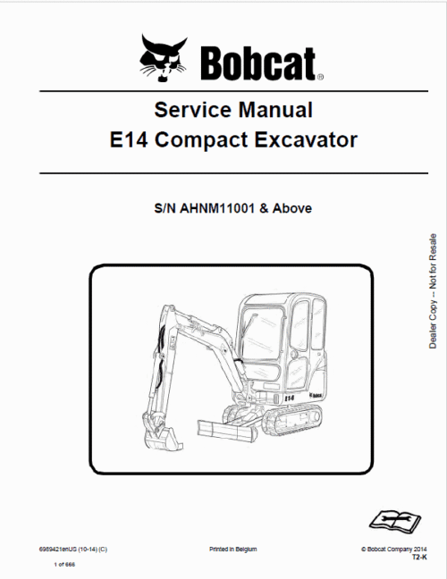 Bobcat E14 Excavator Repair Service Manual