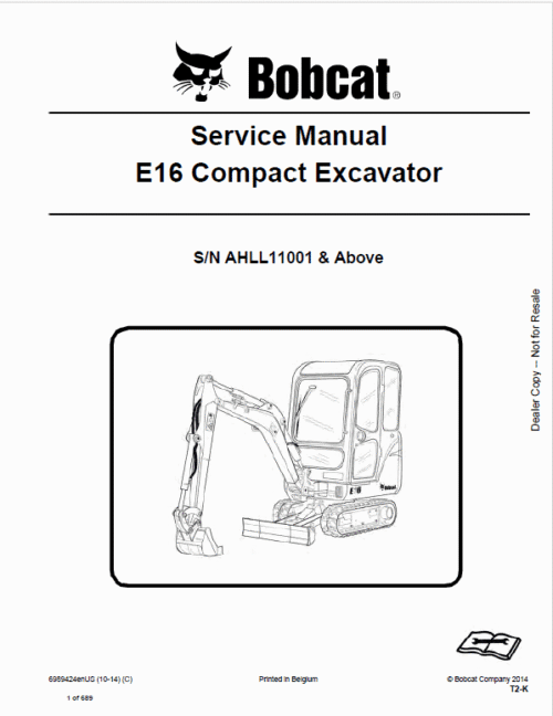Bobcat E16 Excavator Repair Service Manual