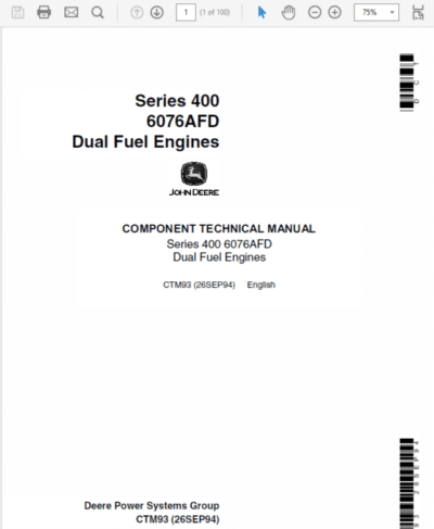 John Deere 400 Series 6076AFD Dual Fuel Engines Service Manual