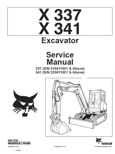 Bobcat X337 and X341 Excavator Service Manual