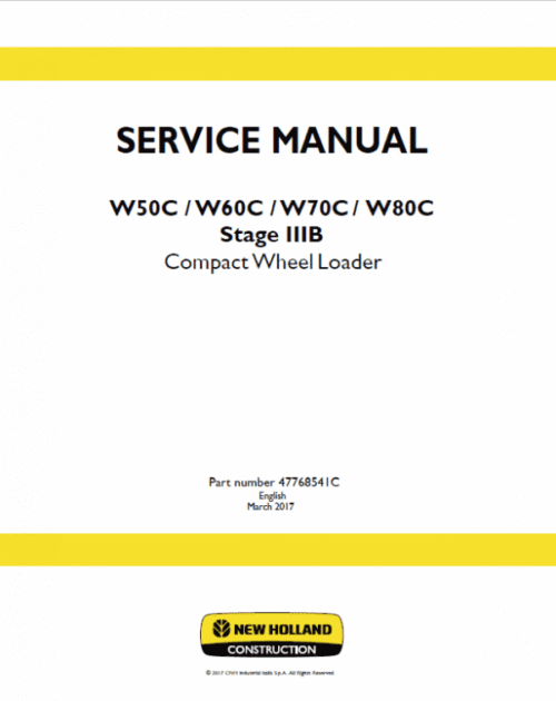 New Holland W50C, W60C, W70C, W80C Stage 3B Loader Service Manual