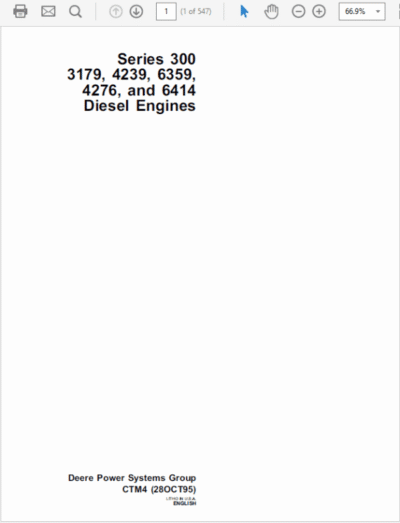 John Deere 300 Series 3179, 4239, 6359, 4276, 6414 OEM Engines Manual