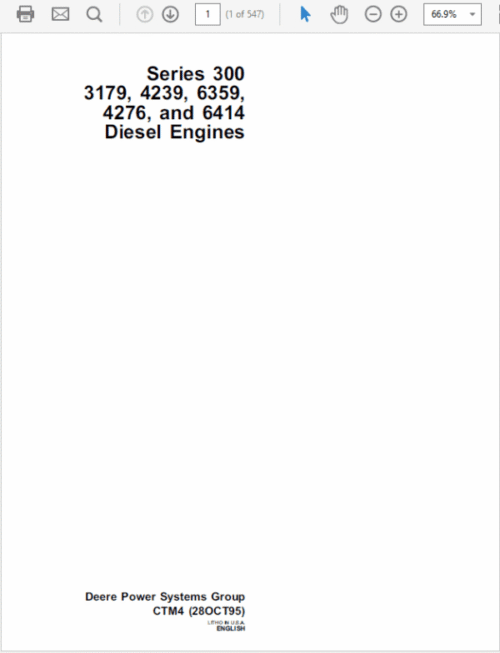 John Deere 300 Series 3179, 4239, 6359, 4276, 6414 OEM Engines Manual