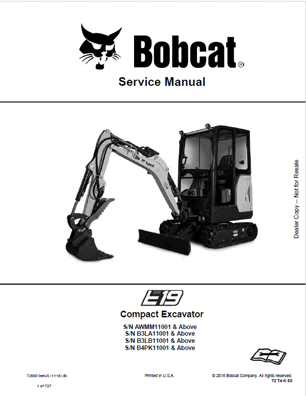 Bobcat E19 Excavator Repair Service Manual Bobcat E19 Excavator Repair Service Manual
