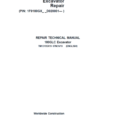 Cart John Deere 180GLC Excavator Repair Service Manual